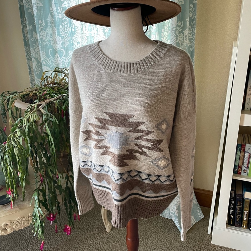 Karen Kane wool acrylic blend southwestern neutral sweater